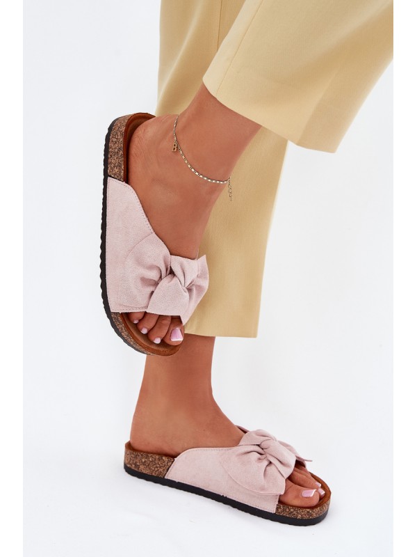Ladies sandals on cork sole with bow light pink Seressa Ladies sandals on cork sole with bow light pink Seressa