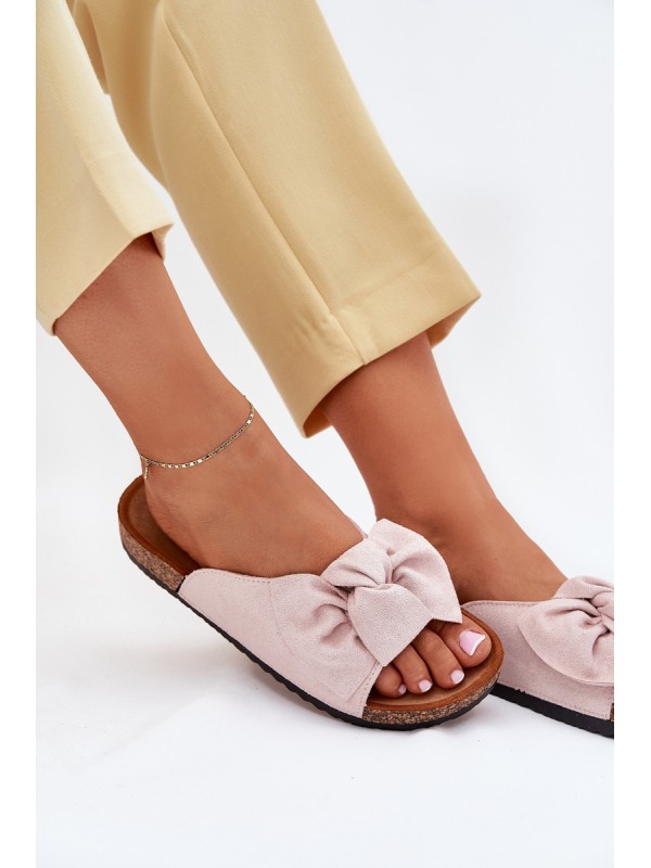 Ladies sandals on cork sole with bow light pink Seressa Ladies sandals on cork sole with bow light pink Seressa