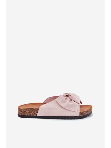 Ladies sandals on cork sole with bow light pink Seressa