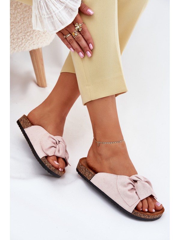 Ladies sandals on cork sole with bow light pink Seressa Ladies sandals on cork sole with bow light pink Seressa