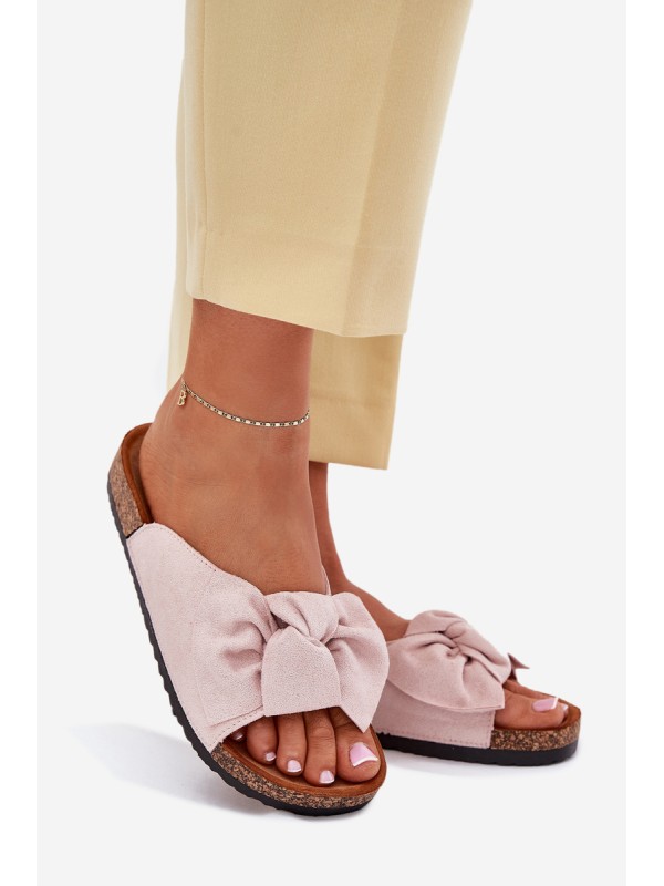 Ladies sandals on cork sole with bow light pink Seressa Ladies sandals on cork sole with bow light pink Seressa