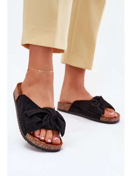 Women's Cork Sole Sandals With Bow Black Seressa