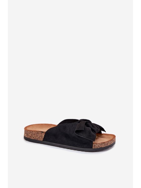 Women's Cork Sole Sandals With Bow Black Seressa