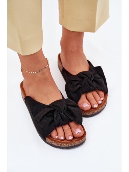 Women's Cork Sole Sandals With Bow Black Seressa