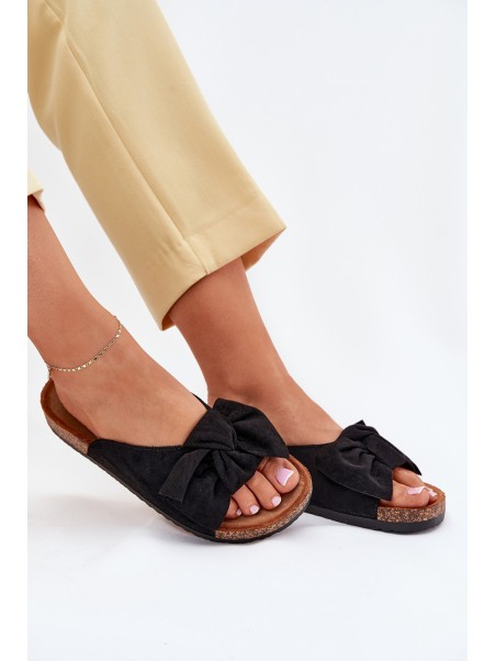 Women's Cork Sole Sandals With Bow Black Seressa