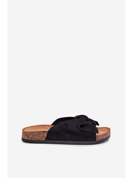 Women's Cork Sole Sandals With Bow Black Seressa