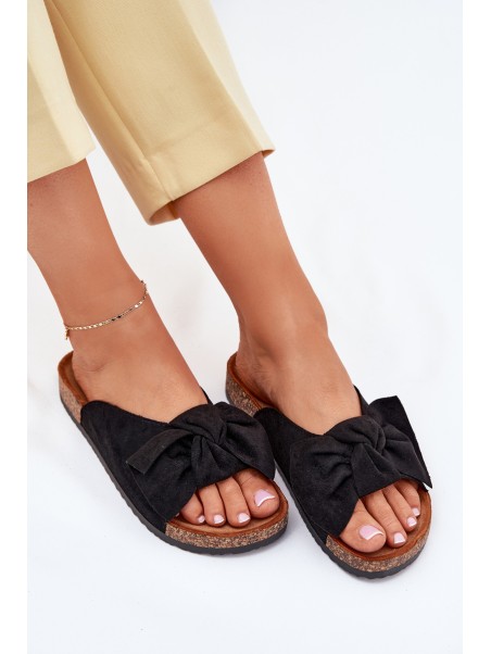 Women's Cork Sole Sandals With Bow Black Seressa