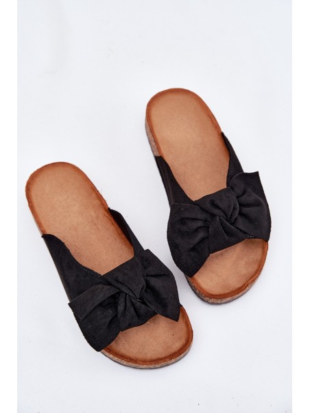Women's Cork Sole Sandals With Bow Black Seressa