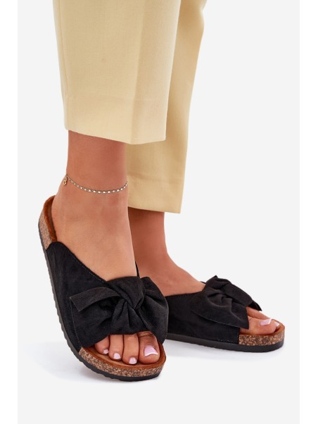 Women's Cork Sole Sandals With Bow Black Seressa
