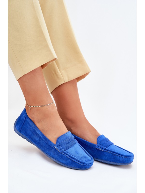 Ladies Suede Moccasins Cobalt Lenvie