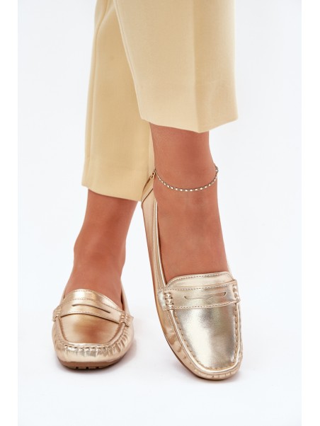 Ladies Eco Leather Moccasins Gold Lenvie