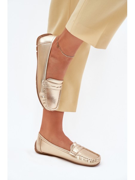 Ladies Eco Leather Moccasins Gold Lenvie