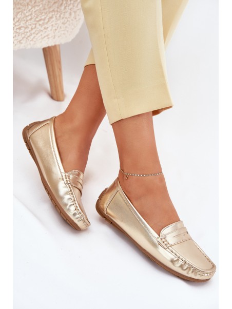 Ladies Eco Leather Moccasins Gold Lenvie