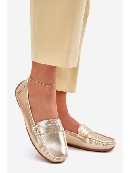 Ladies Eco Leather Moccasins Gold Lenvie