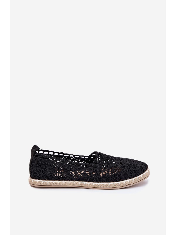 Nėriniuotos moteriškos espadrilės su gobtuvu, juodos spalvos, Adelira