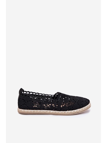 Nėriniuotos moteriškos espadrilės su gobtuvu, juodos spalvos, Adelira