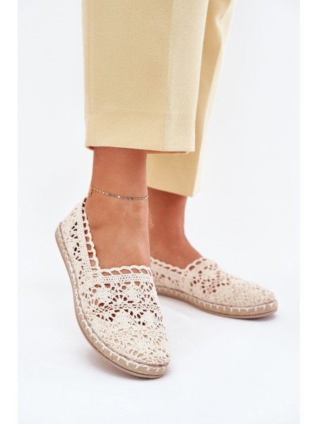 Nėriniuotos moteriškos smėlio spalvos espadrilės Adelira