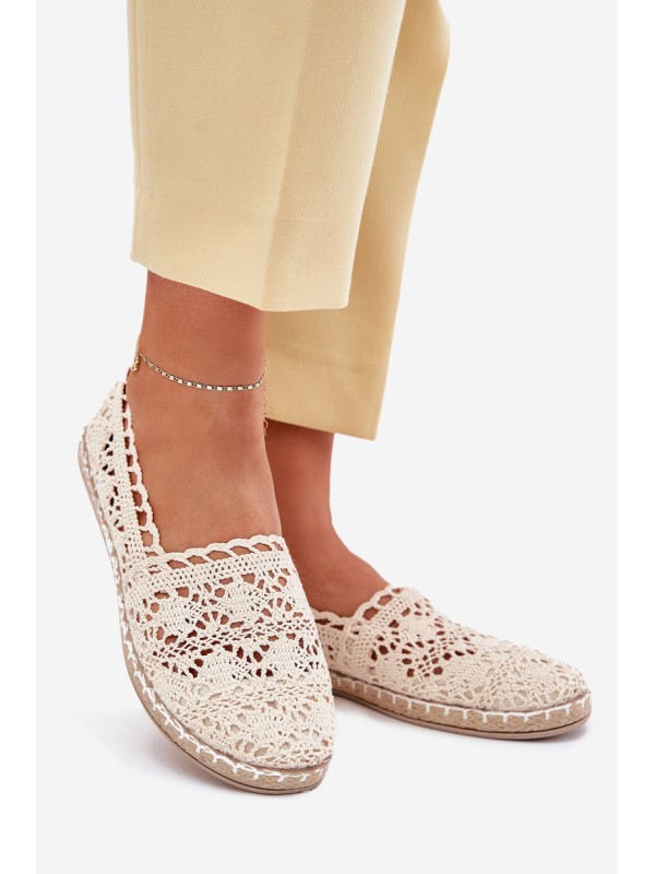Nėriniuotos moteriškos smėlio spalvos espadrilės Adelira