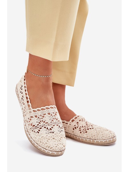 Nėriniuotos moteriškos smėlio spalvos espadrilės Adelira