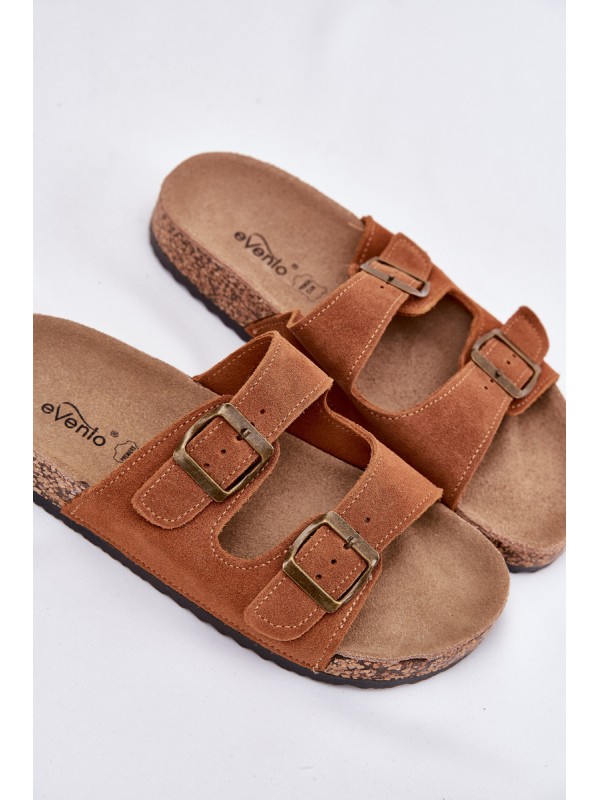 Suede Slippers On Cork Sole With Buckles Camel Tavira