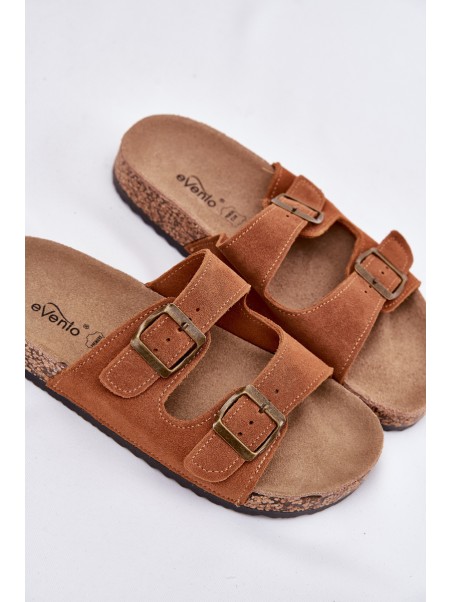 Suede Slippers On Cork Sole With Buckles Camel Tavira