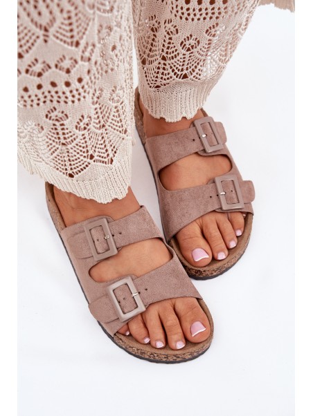 Women's sandals on cork platform with buckles dark beige Aviora