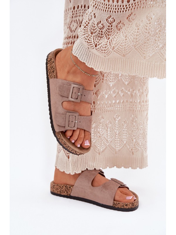 Women's sandals on cork platform with buckles dark beige Aviora