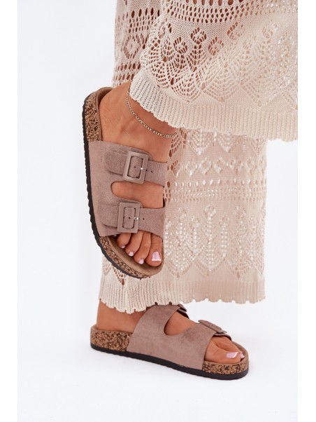 Women's sandals on cork platform with buckles dark beige Aviora