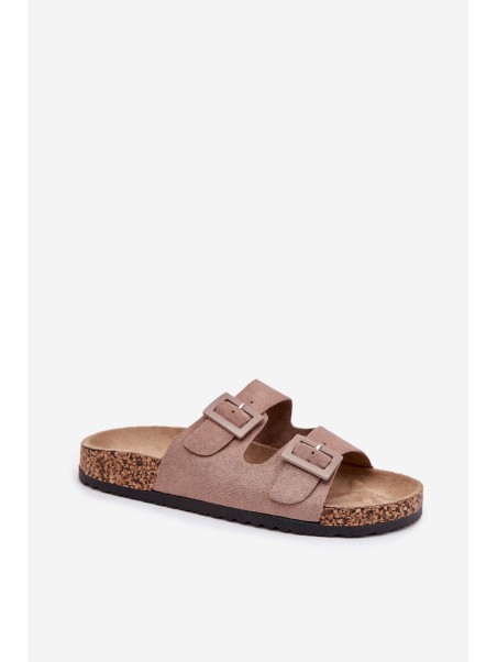 Women's sandals on cork platform with buckles dark beige Aviora