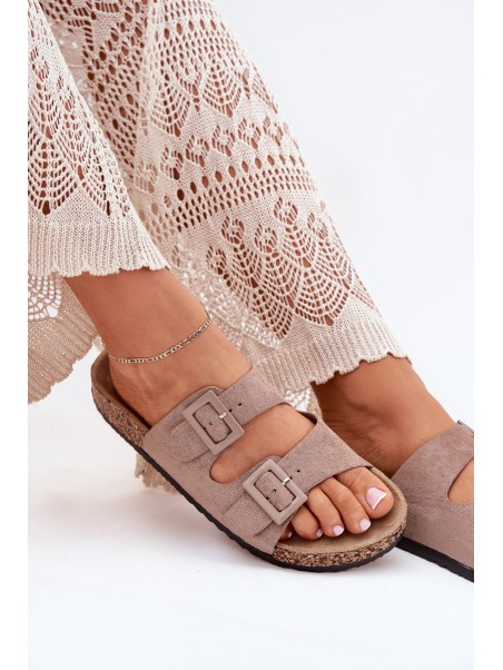 Women's sandals on cork platform with buckles dark beige Aviora