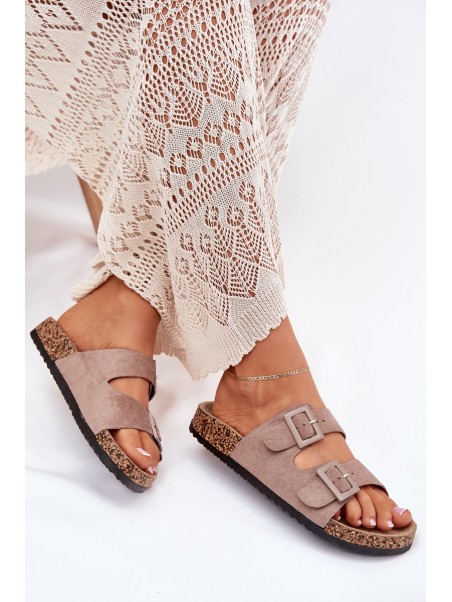 Women's sandals on cork platform with buckles dark beige Aviora