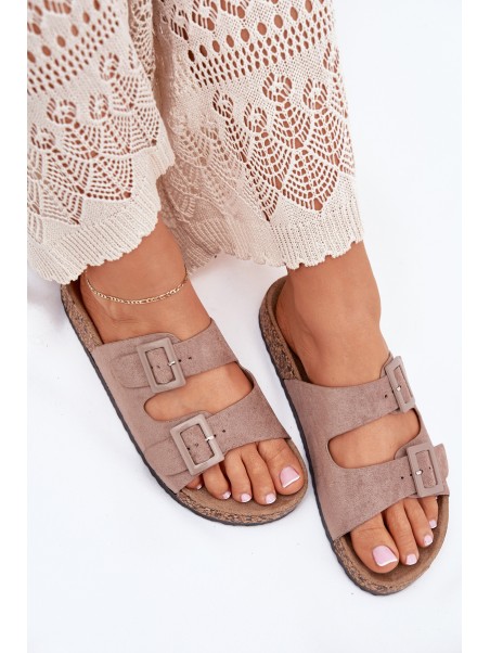Women's sandals on cork platform with buckles dark beige Aviora