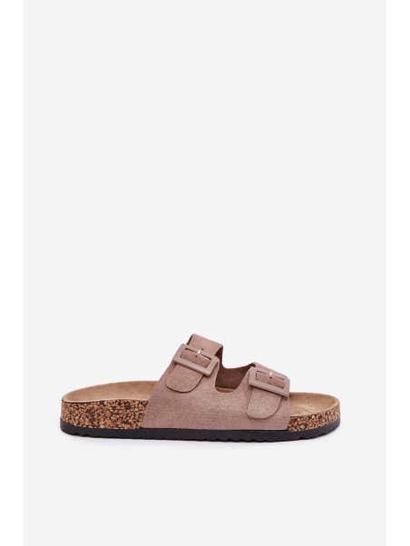 Women's sandals on cork platform with buckles dark beige Aviora