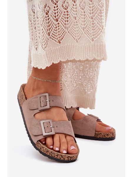 Women's sandals on cork platform with buckles dark beige Aviora