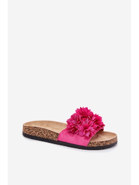 Ladies Slippers On Cork Sole With Flowers Fuchsia Ferenza