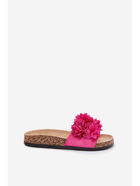 Ladies Slippers On Cork Sole With Flowers Fuchsia Ferenza