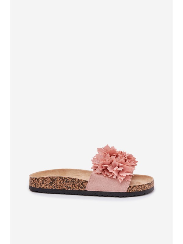 Women's Cork Sole Slippers With Flowers Pink Ferenza