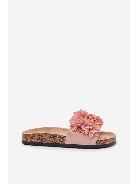 Women's Cork Sole Slippers With Flowers Pink Ferenza