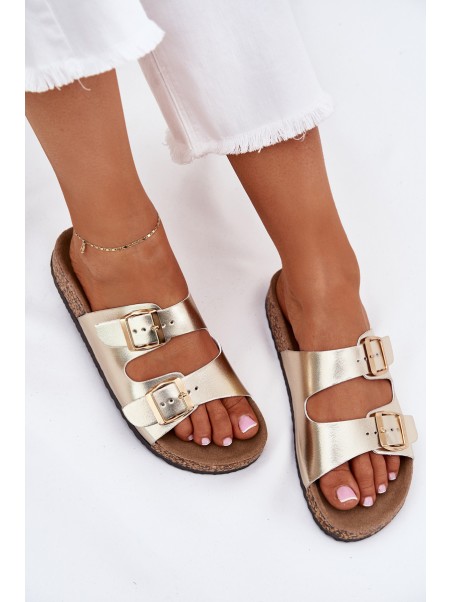 Women Sandals With Buckles Made Of Eco Leather Golden Iskira