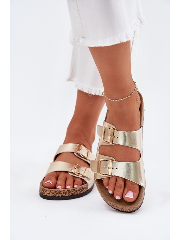Women Sandals With Buckles Made Of Eco Leather Golden Iskira