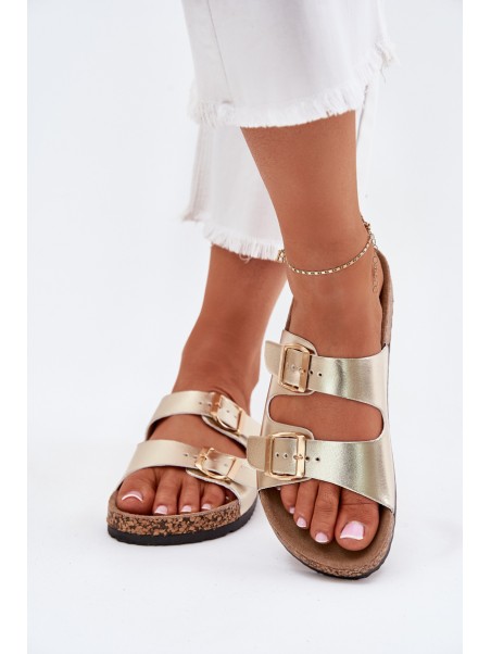 Women Sandals With Buckles Made Of Eco Leather Golden Iskira