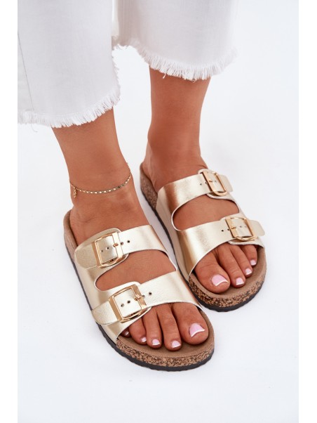Women Sandals With Buckles Made Of Eco Leather Golden Iskira