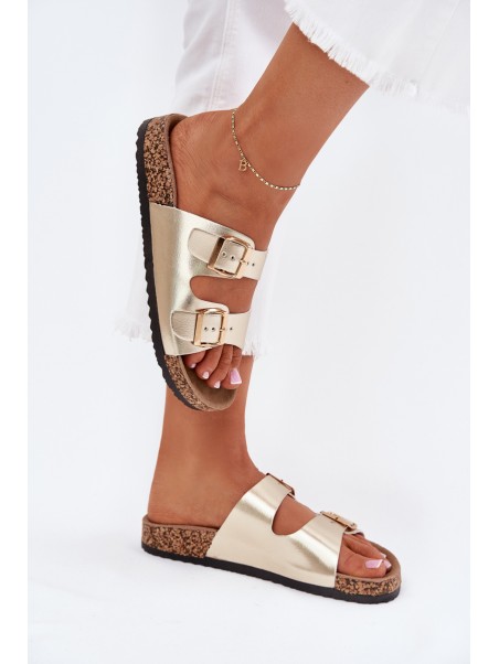 Women Sandals With Buckles Made Of Eco Leather Golden Iskira
