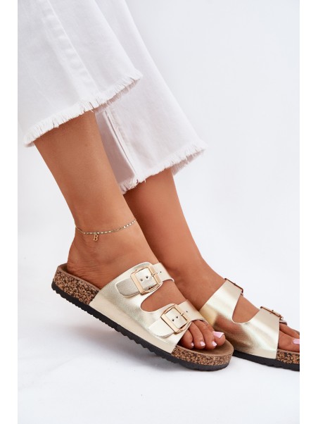 Women Sandals With Buckles Made Of Eco Leather Golden Iskira