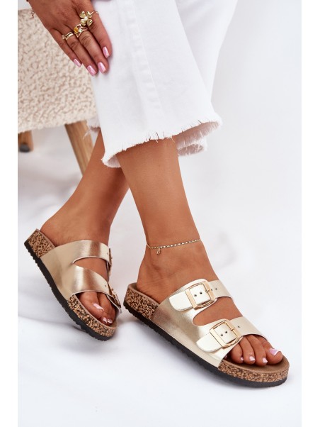 Women Sandals With Buckles Made Of Eco Leather Golden Iskira