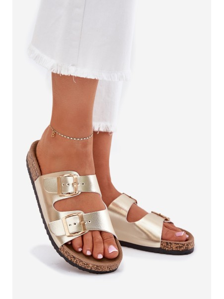 Women Sandals With Buckles Made Of Eco Leather Golden Iskira