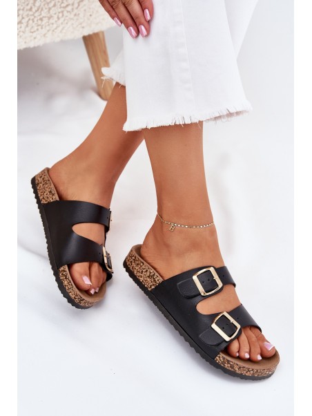 Women's sandals with buckles made of eco leather black Iskira