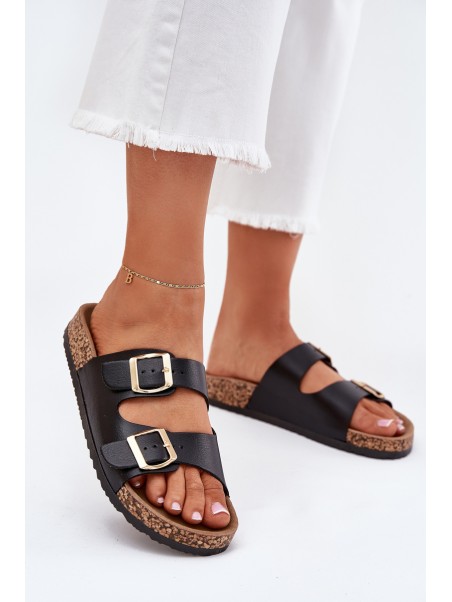 Women's sandals with buckles made of eco leather black Iskira