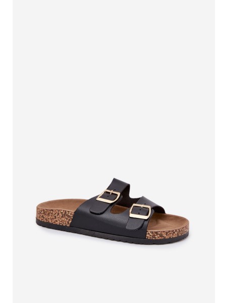 Women's sandals with buckles made of eco leather black Iskira