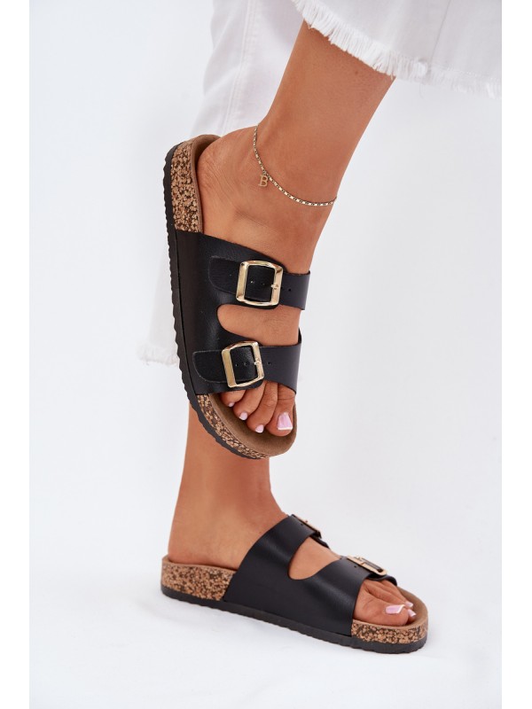 Women's sandals with buckles made of eco leather black Iskira